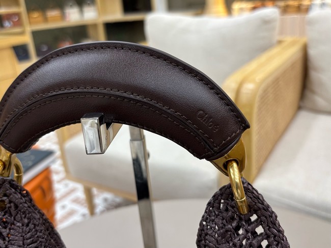 Chloe SUMMER straw and leather tote bag 1668 dark brown