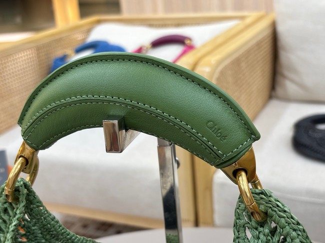 Chloe SUMMER straw and leather tote bag 1668 green