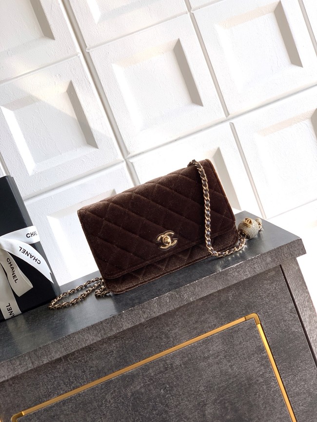 Chanel velvet Wallet On Chain AP1450 dark brown