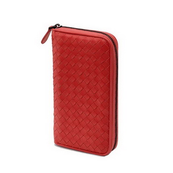Bottega Veneta 114076 V001N 7501 Intrecciato Nappa Zip Around Wallet Fire Bottega Veneta 114076 V001N 7501 Intrecciato Nappa Zip Around Wallet Fire