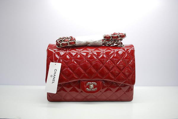 Chanel Jumbo Double Flaps Bag A36097 Red Original Patent Leather Silver Chanel Jumbo Double Flaps Bag A36097 Red Original Patent Leather Silver