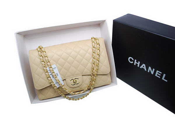 Chanel Maxi Double Flaps Bag A36098 Apricot Original Caviar Leather Gold