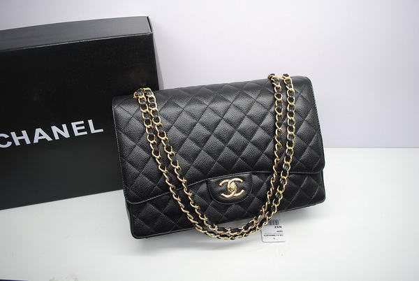 Chanel Maxi Double Flaps Bag A36098 Black Original Caviar Leather Gold Chanel Maxi Double Flaps Bag A36098 Black Original Caviar Leather Gold
