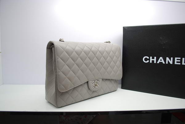 Chanel Maxi Double Flaps Bag A36098 Grey Original Caviar Leather Silver Chanel Maxi Double Flaps Bag A36098 Grey Original Caviar Leather Silver