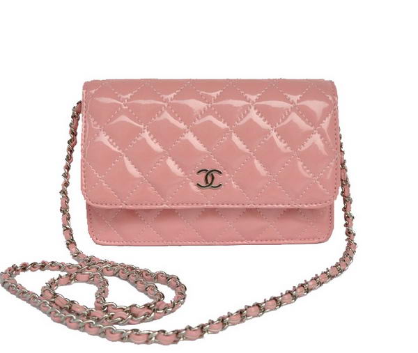 Chanel Patent Leather Flap Bag A33814 Pink Silver