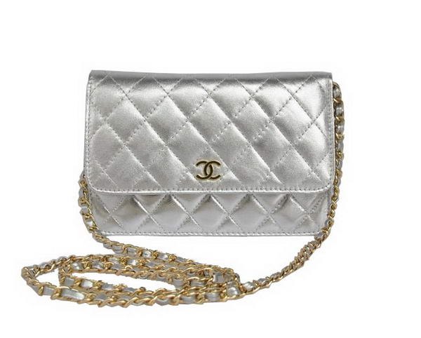 New Color Chanel A33814 Silver Sheepskin Leather Flap Bag Gold