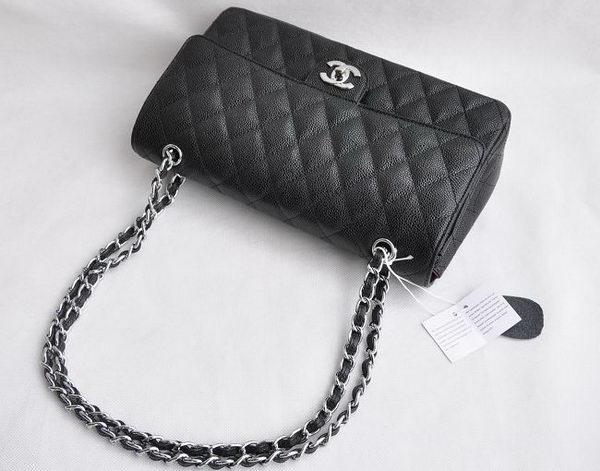 Chanel Classic 2.55 Series Black Caviar Silver Chain Quilted Flap Bag 1113 Chanel Classic 2.55 Series Black Caviar Silver Chain Quilted Flap Bag 1113