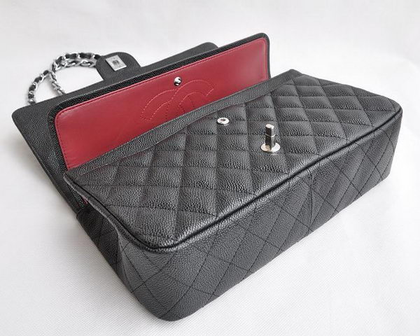 Chanel Classic 2.55 Series Black Caviar Silver Chain Quilted Flap Bag 1113 Chanel Classic 2.55 Series Black Caviar Silver Chain Quilted Flap Bag 1113