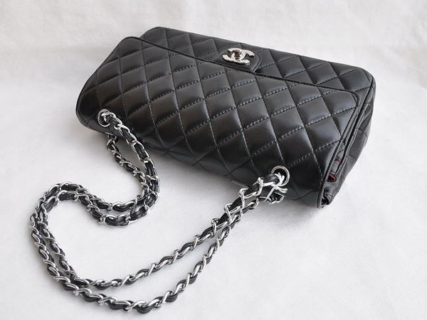 Chanel Classic 2.55 Series Black Lambskin Silver Chain Quilted Flap Bag 1113 Chanel Classic 2.55 Series Black Lambskin Silver Chain Quilted Flap Bag 1113