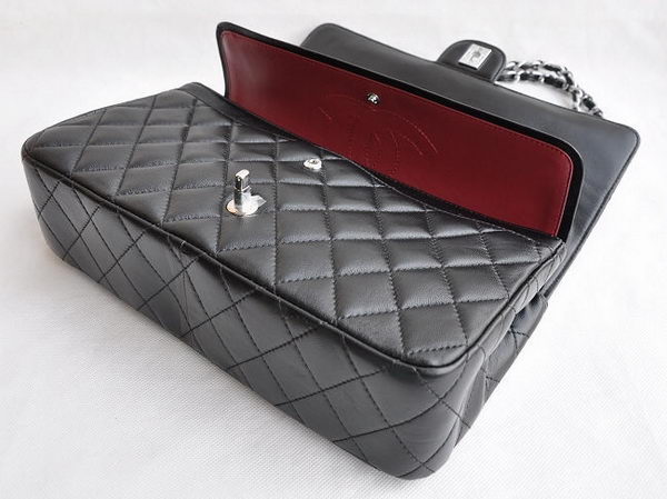 Chanel Classic 2.55 Series Black Lambskin Silver Chain Quilted Flap Bag 1113 Chanel Classic 2.55 Series Black Lambskin Silver Chain Quilted Flap Bag 1113