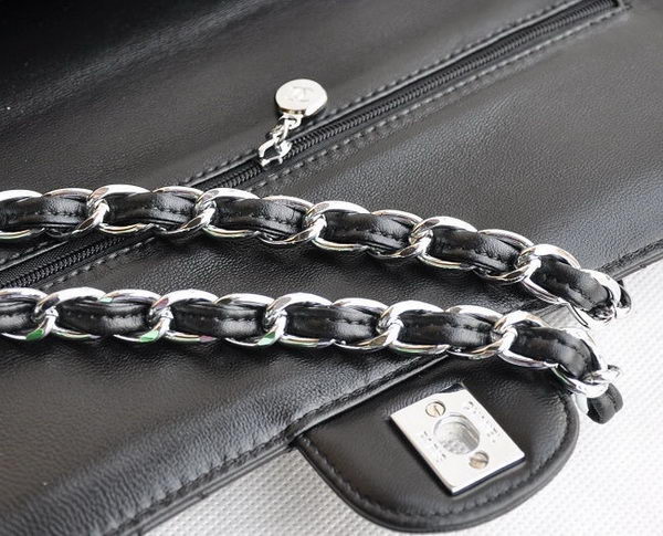 Chanel Classic 2.55 Series Black Lambskin Silver Chain Quilted Flap Bag 1113 Chanel Classic 2.55 Series Black Lambskin Silver Chain Quilted Flap Bag 1113