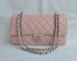 Chanel Classic 2.55 Series Pink Lambskin Silver Chain Quilted Flap Bag 1113 Chanel Classic 2.55 Series Pink Lambskin Silver Chain Quilted Flap Bag 1113