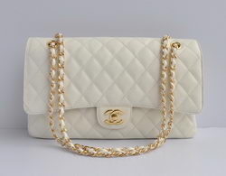 Chanel Classic 2.55 Series White Caviar Golden Chain Quilted Flap Bag 1113 Chanel Classic 2.55 Series White Caviar Golden Chain Quilted Flap Bag 1113