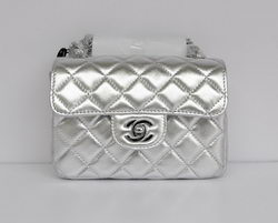 Chanel Classic Light Silver Lambskin Silver Chain Quilted Flap Bag 1115 Chanel Classic Light Silver Lambskin Silver Chain Quilted Flap Bag 1115