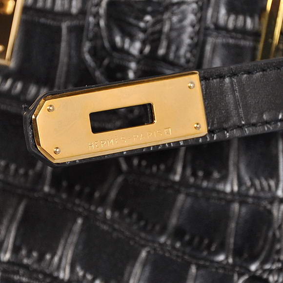 Hermes Birkin 30CM Tote Bags Black Crocodile Leather Gold