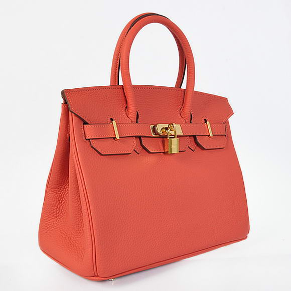 Hermes Birkin 30CM Tote Bags Pompadour Grain Leather Gold