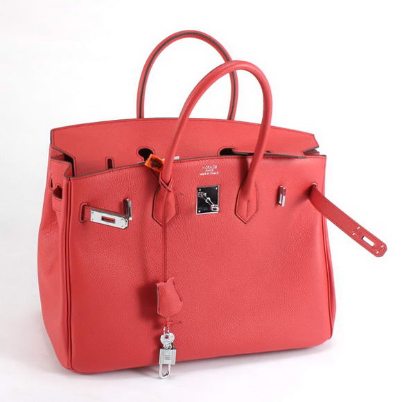 Hermes Birkin 35CM Smooth Leather Handbag 6089 Red Silver