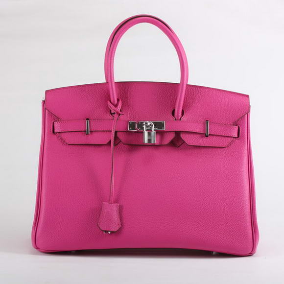 Hermes Birkin 35CM Smooth Leather Handbag 6089 Rose Silver Hermes Birkin 35CM Smooth Leather Handbag 6089 Rose Silver