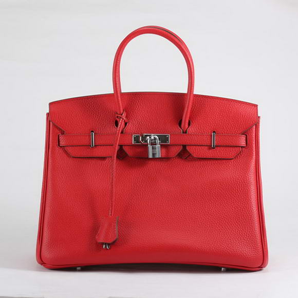 Hermes Birkin 35CM Togo Leather Handbag 6089 Red Silver Hermes Birkin 35CM Togo Leather Handbag 6089 Red Silver