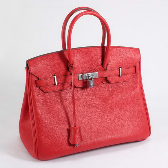 Hermes Birkin 35CM Togo Leather Handbag 6089 Red Silver Hermes Birkin 35CM Togo Leather Handbag 6089 Red Silver