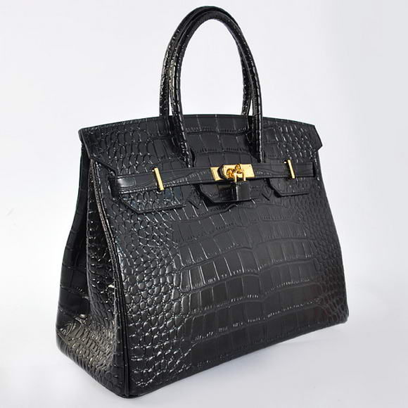 Hermes Birkin 35CM Tote Bags Crocodile Togo Leather Black Golden Hermes Birkin 35CM Tote Bags Crocodile Togo Leather Black Golden