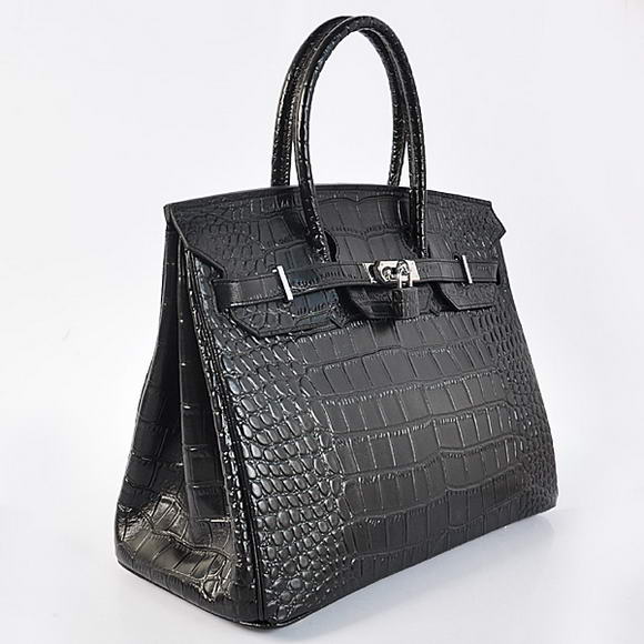 Hermes Birkin 35CM Tote Bags Crocodile Togo Leather Black Silver Hermes Birkin 35CM Tote Bags Crocodile Togo Leather Black Silver