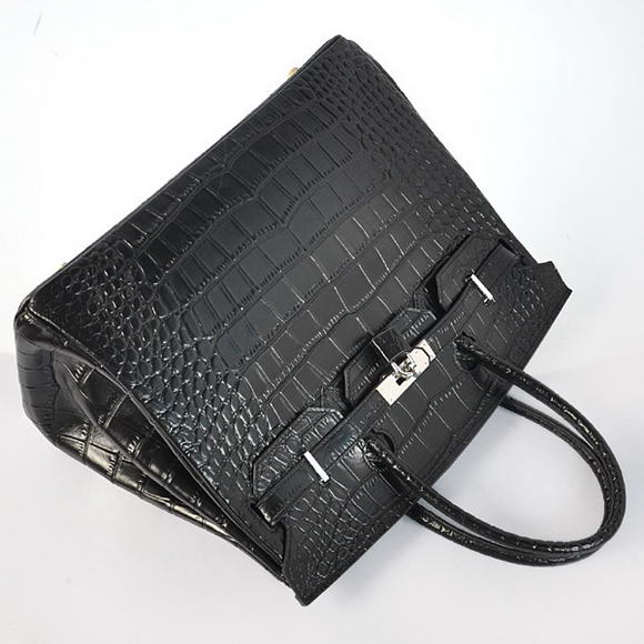 Hermes Birkin 35CM Tote Bags Crocodile Togo Leather Black Silver Hermes Birkin 35CM Tote Bags Crocodile Togo Leather Black Silver