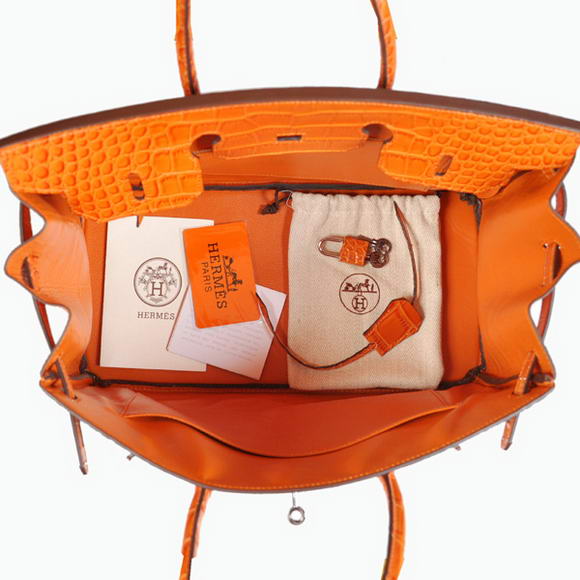 Hermes Birkin 35CM Tote Bags Crocodile Togo Leather Orange Silver Hermes Birkin 35CM Tote Bags Crocodile Togo Leather Orange Silver
