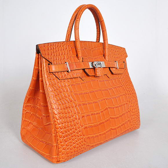 Hermes Birkin 35CM Tote Bags Crocodile Togo Leather Orange Silver Hermes Birkin 35CM Tote Bags Crocodile Togo Leather Orange Silver