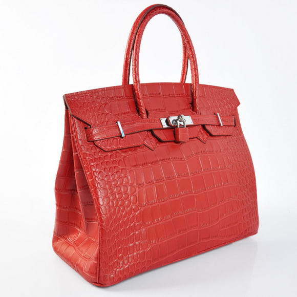 Hermes Birkin 35CM Tote Bags Crocodile Togo Leather Red Silver Hermes Birkin 35CM Tote Bags Crocodile Togo Leather Red Silver