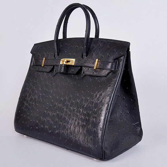 Hermes Birkin 35CM Tote Bags Ostrich Togo Leather Black Golden Hermes Birkin 35CM Tote Bags Ostrich Togo Leather Black Golden