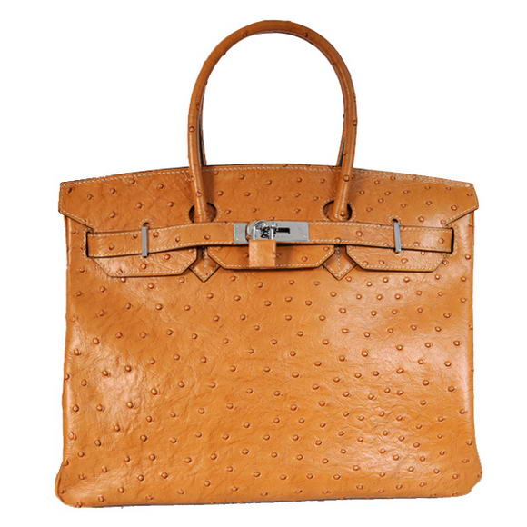 Hermes Birkin 35CM Tote Bags Ostrich Togo Leather Ocher Silver