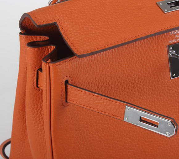 Hermes Kelly 32cm Togo Leather Handbags 6018 Orange Silver Hermes Kelly 32cm Togo Leather Handbags 6018 Orange Silver
