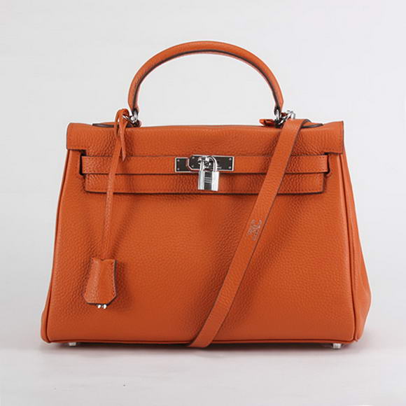 Hermes Kelly 32cm Togo Leather Handbags 6018 Orange Silver Hermes Kelly 32cm Togo Leather Handbags 6018 Orange Silver
