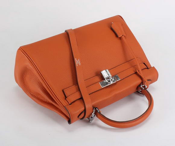 Hermes Kelly 32cm Togo Leather Handbags 6018 Orange Silver Hermes Kelly 32cm Togo Leather Handbags 6018 Orange Silver
