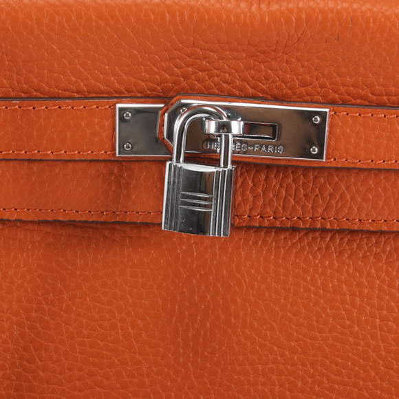 Hermes Kelly 32cm Togo Leather Handbags 6018 Orange Silver Hermes Kelly 32cm Togo Leather Handbags 6018 Orange Silver