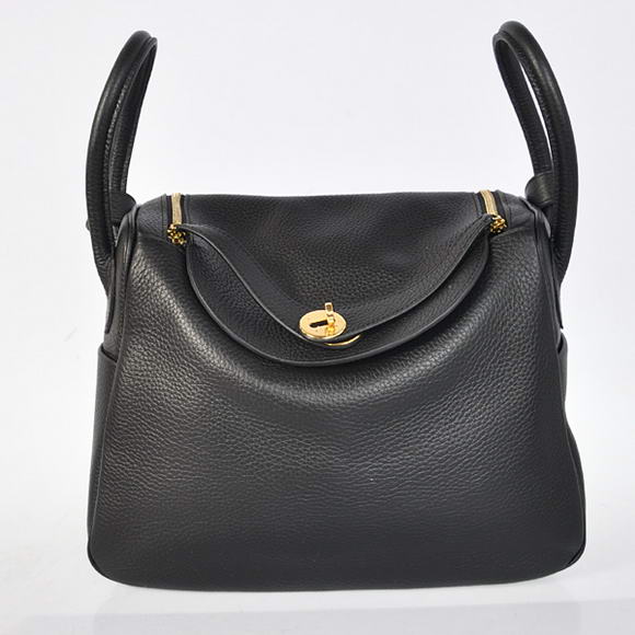 Hermes Lindy 30CM Havanne Handbags 1057 Black Leather Golden Hardware Hermes Lindy 30CM Havanne Handbags 1057 Black Leather Golden Hardware