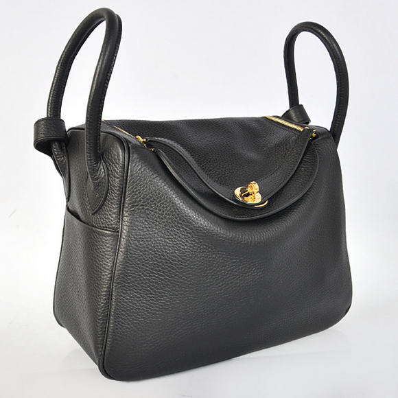 Hermes Lindy 30CM Havanne Handbags 1057 Black Leather Golden Hardware Hermes Lindy 30CM Havanne Handbags 1057 Black Leather Golden Hardware