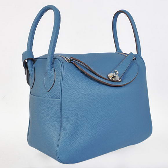 Hermes Lindy 30CM Havanne Handbags 1057 Blue Leather Silver Hardware Hermes Lindy 30CM Havanne Handbags 1057 Blue Leather Silver Hardware
