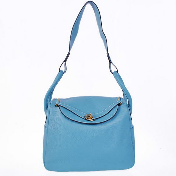Hermes Lindy 30CM Havanne Handbags 1057 Light Blue Leather Golden Hardware Hermes Lindy 30CM Havanne Handbags 1057 Light Blue Leather Golden Hardware