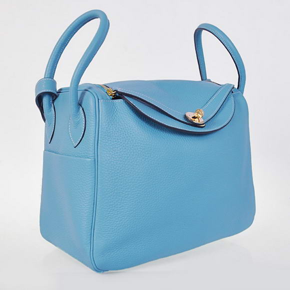 Hermes Lindy 30CM Havanne Handbags 1057 Light Blue Leather Golden Hardware Hermes Lindy 30CM Havanne Handbags 1057 Light Blue Leather Golden Hardware