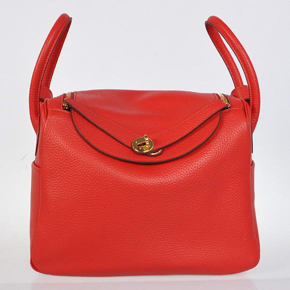 Hermes Lindy 30CM Havanne Handbags 1057 Red Leather Golden Hardware
