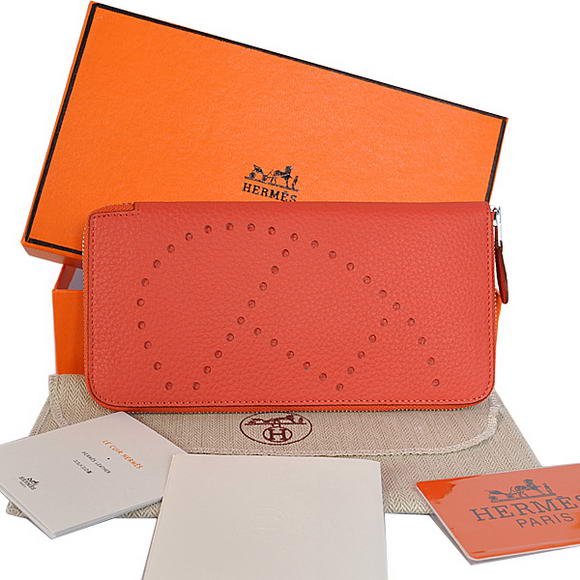 Hermes Evelyn Long Wallet Zip Purse A808 Light Red