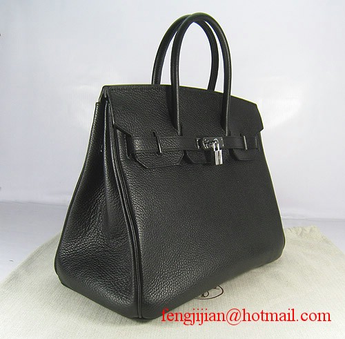 Hermes Birkin 35cm Embossed Veins Leather Bag Black 6089 Silver Hardware Hermes Birkin 35cm Embossed Veins Leather Bag Black 6089 Silver Hardware