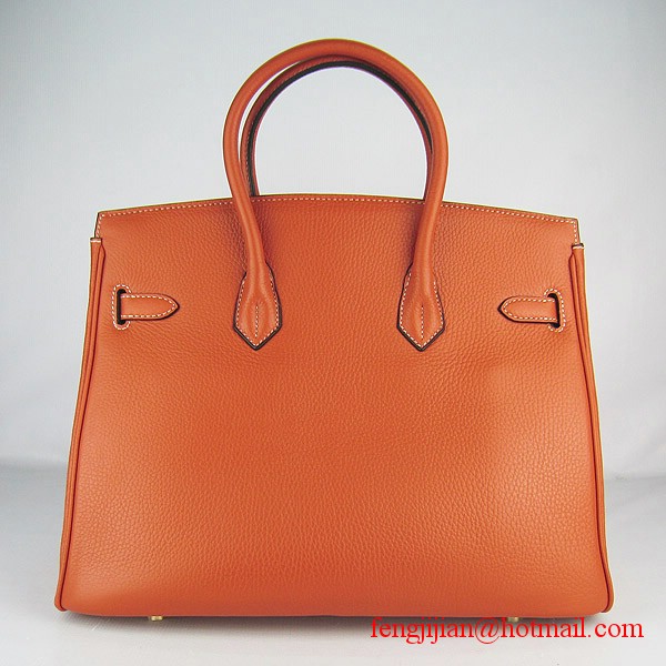 Hermes 35cm Embossed Veins Leather Bag Orange 6089 Gold Hardware Hermes 35cm Embossed Veins Leather Bag Orange 6089 Gold Hardware