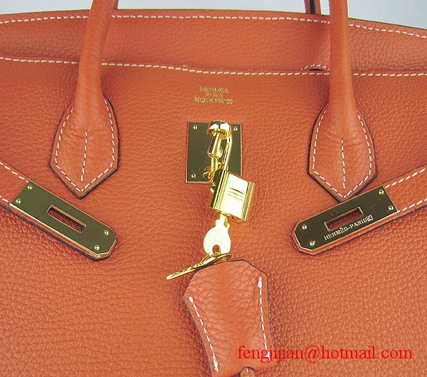 Hermes 35cm Embossed Veins Leather Bag Orange 6089 Gold Hardware Hermes 35cm Embossed Veins Leather Bag Orange 6089 Gold Hardware