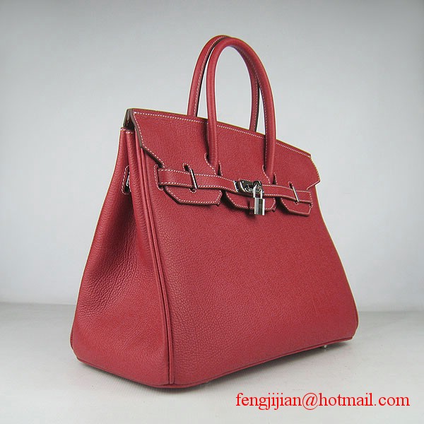 Hermes Birkin 35cm Tendon Veins Leather Bag Red Silver Hardware Hermes Birkin 35cm Tendon Veins Leather Bag Red Silver Hardware
