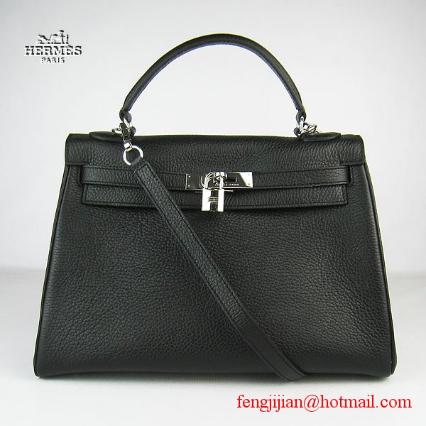 Hermes Kelly 32cm Togo Leather Bag Black 6108 Silver Hardware Hermes Kelly 32cm Togo Leather Bag Black 6108 Silver Hardware