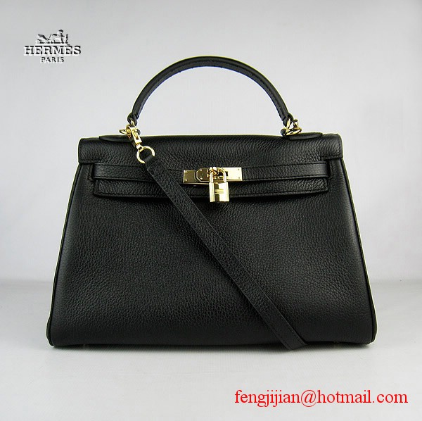 Hermes Kelly 32cm Togo Leather Bag Black 6108 Gold Hardware Hermes Kelly 32cm Togo Leather Bag Black 6108 Gold Hardware