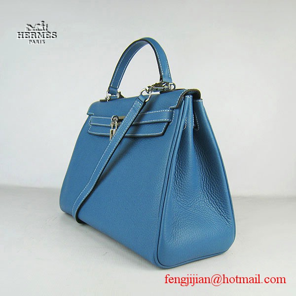 Hermes Kelly 32cm Togo Leather Bag Blue 6108 Silver Hardware Hermes Kelly 32cm Togo Leather Bag Blue 6108 Silver Hardware